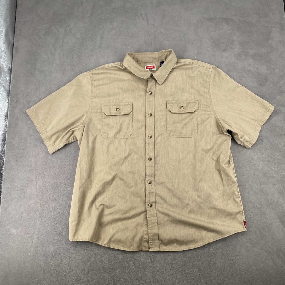 Wrangler Mens 2XL Khaki Tan‎ Short Sleeve Button Down Work Shirt 112315232